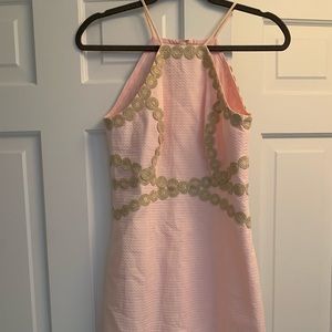 Pink high neck dress with gold detailing!